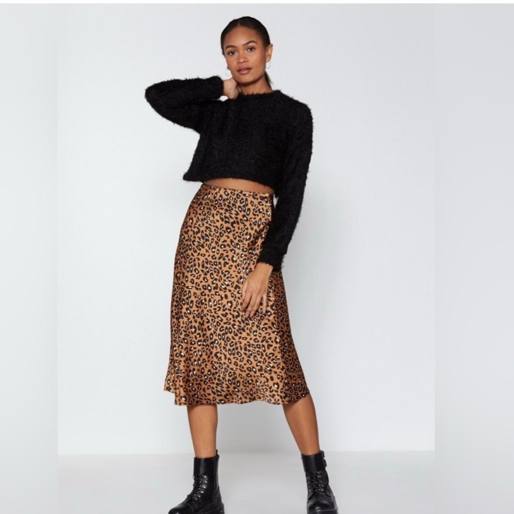 Nasty Gal Leopard Slinky High Waisted Midi Skirt Size 4